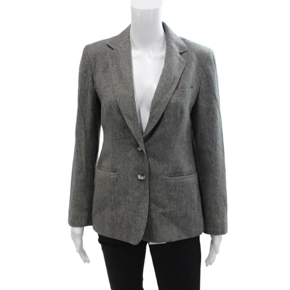 Evan Picone Womens Single Button Notched Lapel Blazer Jacket Gray Wool Medium